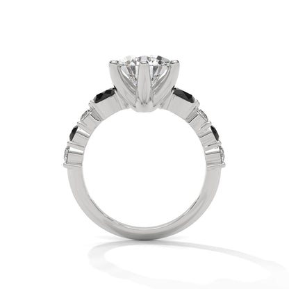 14k White Gold 3 carat Pear Shape Diamond Engagement Ring with Black / White Diamond Setting