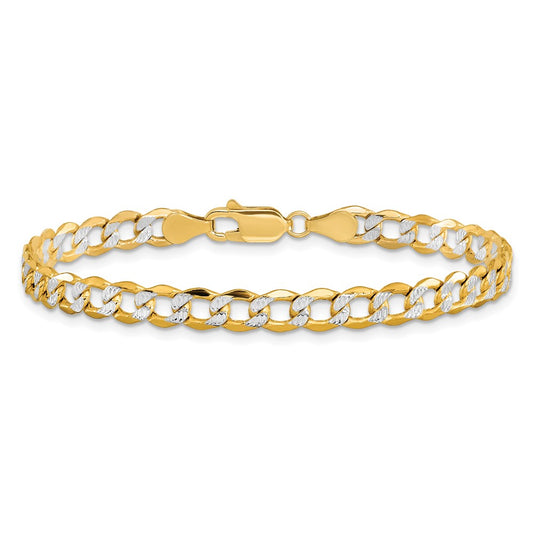 14k 5.2mm Semi-solid with Rhodium Pav‚ Curb Men's Bracelet