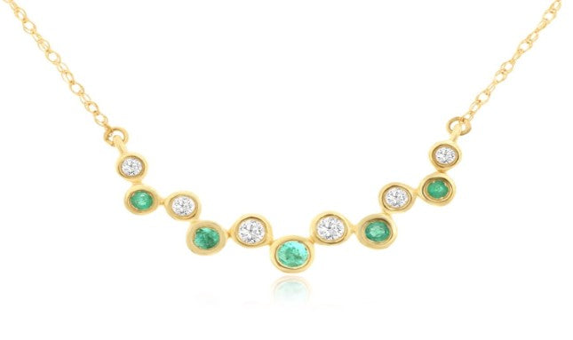 14k Yellow Gold Emerald 0.13 ctw and Diamond 0.10 ctw Necklace
