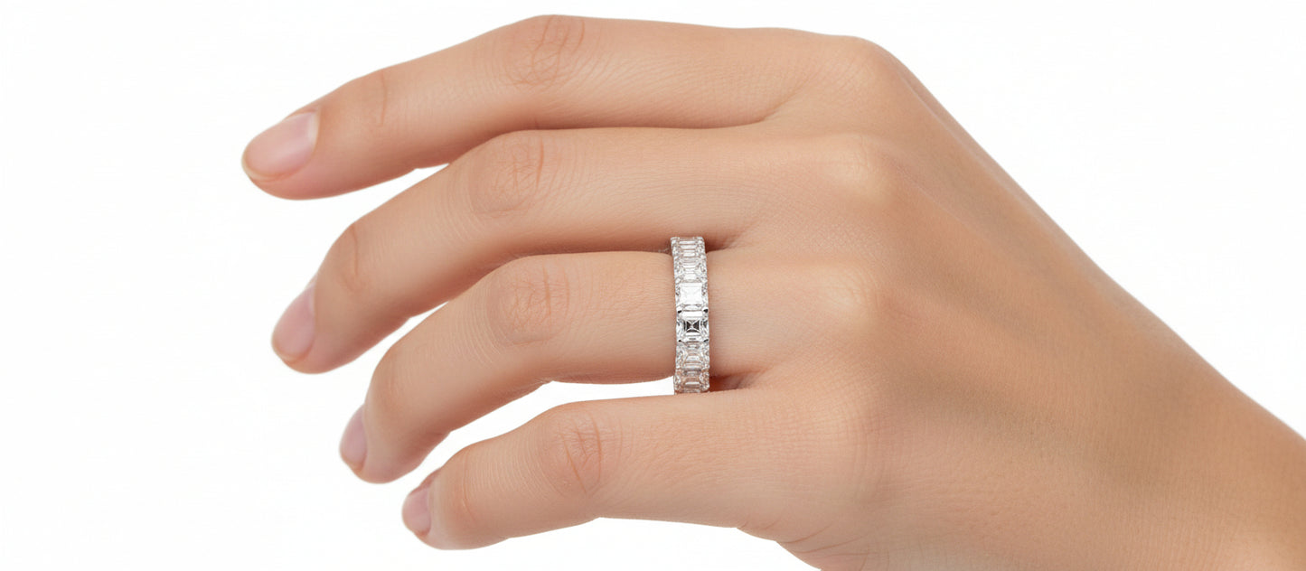 14K/W G LAB GROWN DIA WEDDING BAND EMERALD 4.60CT