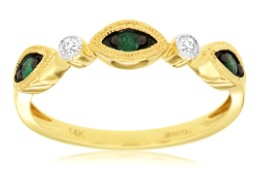 14K YELLOW GOLD DIAMOND 0.04 CTW EMERALD 0.14 CTW LADIES RING