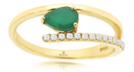 14K YELLOW GOLD DIAMOND 0.11 CTW EMERALD 0.45 CTW LADIES RING