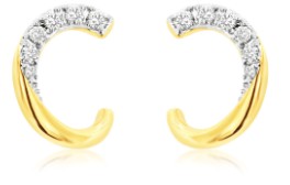 14K YELLOW GOLD DIAMOND 0.16 CTW EARRINGS  SEMI HOOP