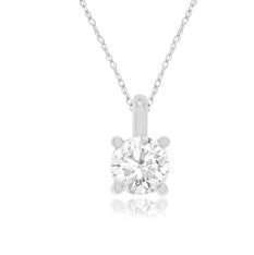 14K WHITE GOLD NECKLACE LAB GROWN ROUND BRILLANT SOLITAIRE DIAMOND  0.50 CTW