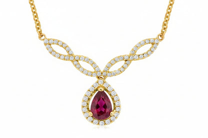 14K YELLOW GOLD DIAMOND .25 CTW, PEAR SHAPE RUBY 0.45 CTW PENDANT