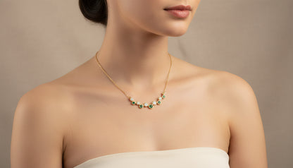 14k Yellow Gold Emerald 0.13 ctw and Diamond 0.10 ctw Necklace