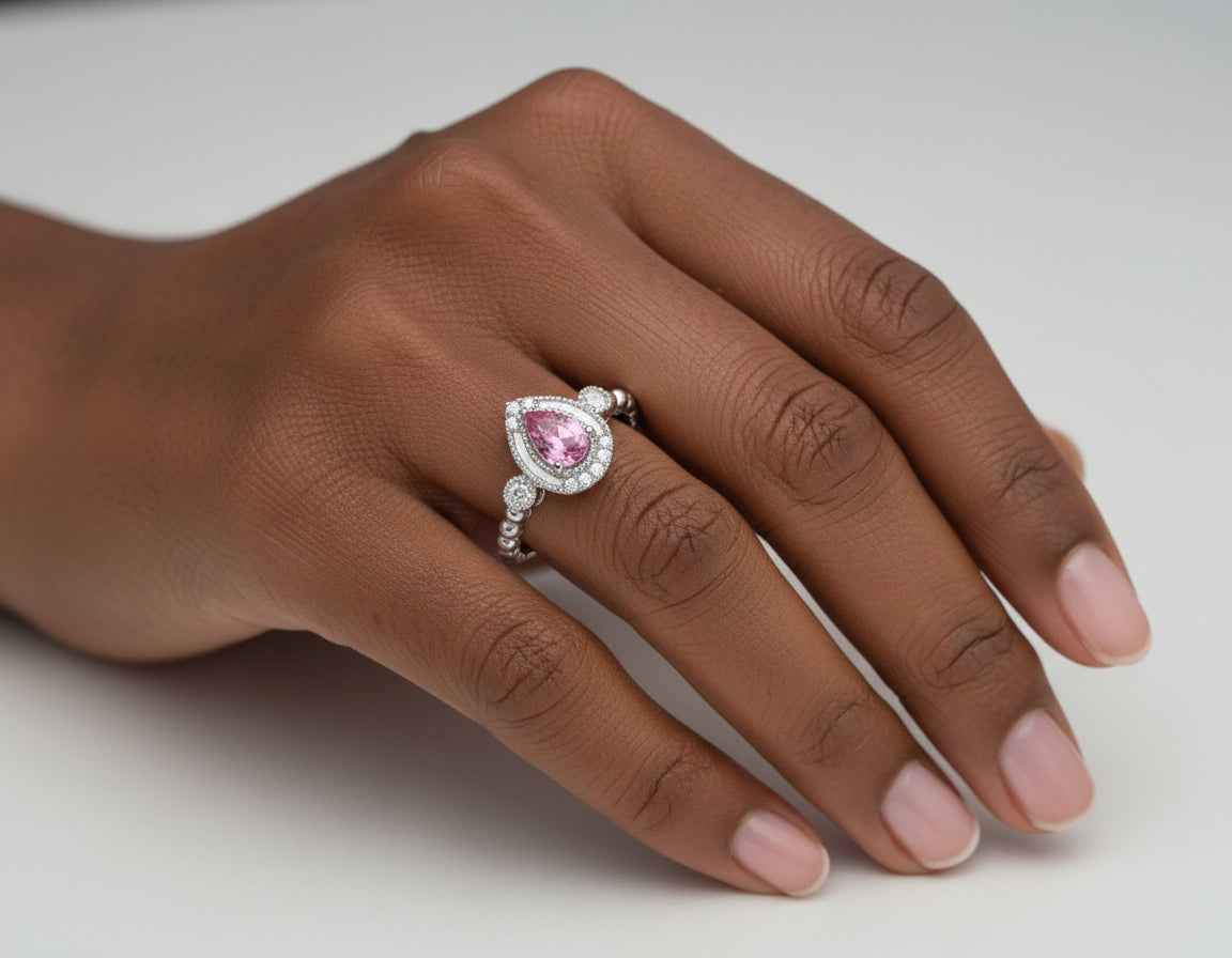 14K/WHITE GOLD DIAMOND 0.10 CT PINK SAPPHIRE 0.43 CT RING RYM LR