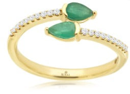 14K YELLOW GOLD DIAMOND 0.12CT EMERALD 0.45CT LADIES RING
