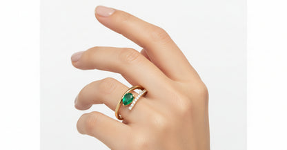 14K YELLOW GOLD DIAMOND 0.11 CTW EMERALD 0.45 CTW LADIES RING