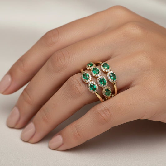 14K YELLOW GOLD DIAMOND 0.70 CTW EMERALD 0.85 CTW LADIES RING