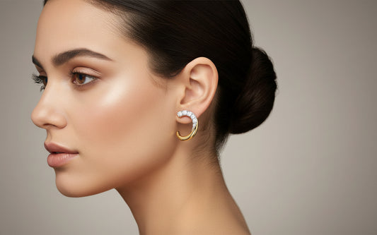 14K YELLOW GOLD DIAMOND 0.16 CTW EARRINGS  SEMI HOOP