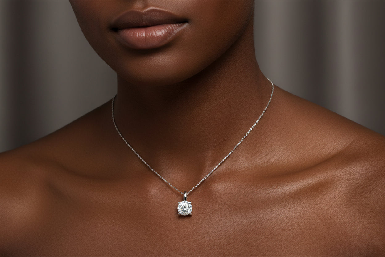 14K WHITE GOLD NECKLACE LAB GROWN ROUND BRILLANT SOLITAIRE DIAMOND  0.50 CTW