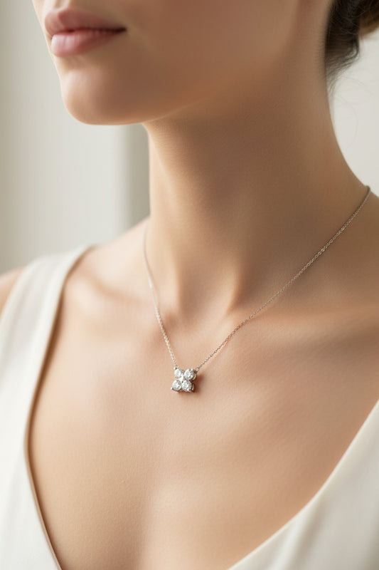 14K WHITE GOLD NECKLACE DIAMOND LAB GROWN 1.00 CTW