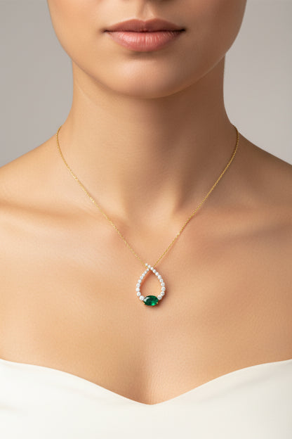 14K YELLOW GOLD DIAMOND 0.10 CTW EMERALD .26 CTW PENDANT