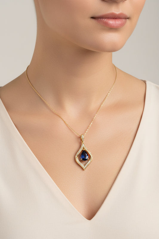 14k YELLOW = GOLD DIAMOND .17 CTW SAPPHIRE 0.90 CTW PENDANT