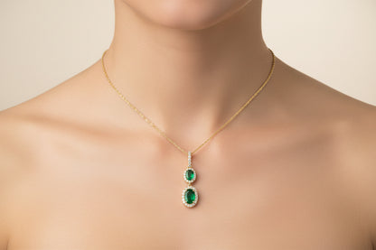 14K YELLOW GOLD DIAMOND 0.14 CTW  EMERALD 0.66 CTW