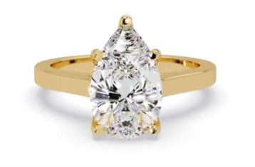 14k Yellow Gold Lab Created 3 ctw D VS2 Pear Shape with Cathedral Setting