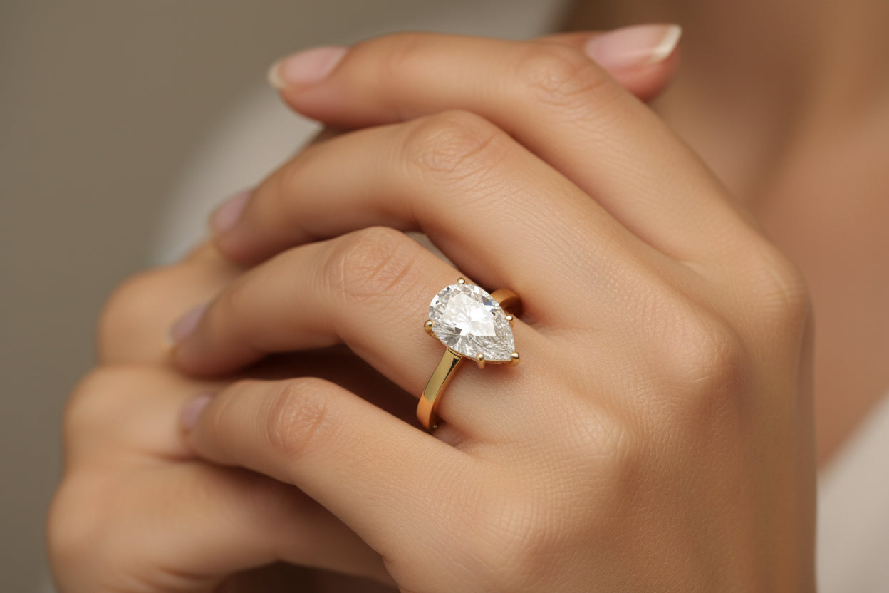 14k Yellow Gold Lab Created 3 ctw D VS2 Pear Shape with Cathedral Setting