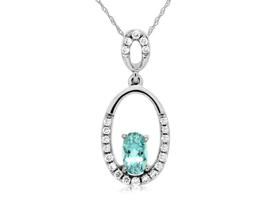 14kt White Gold Aquamarine and Diamond Pendant