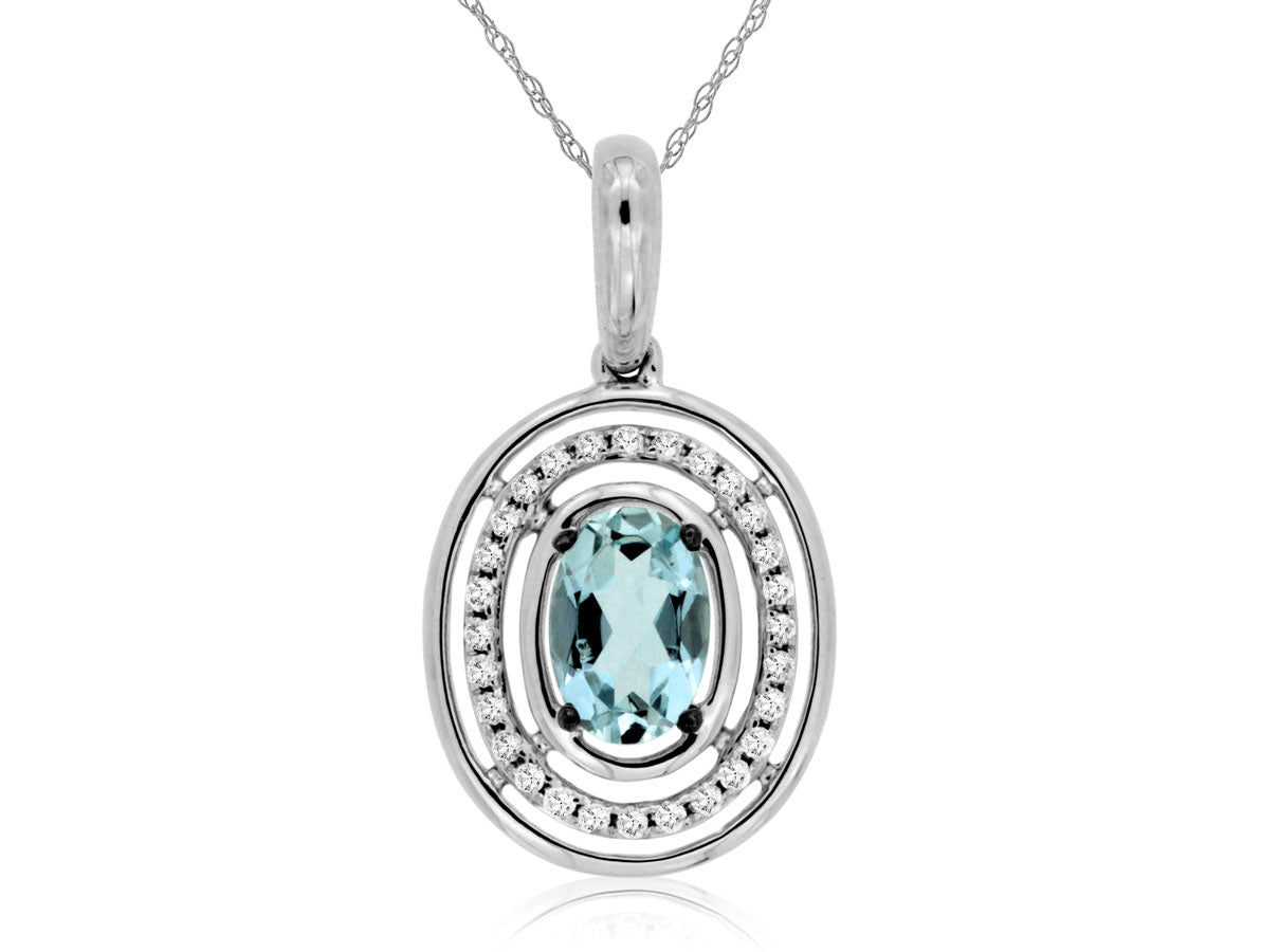 14k White Gold Aquamarine and Diamond Pendant