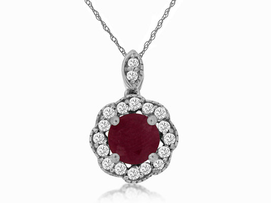 14k White Gold Ruby and Diamond Pendant