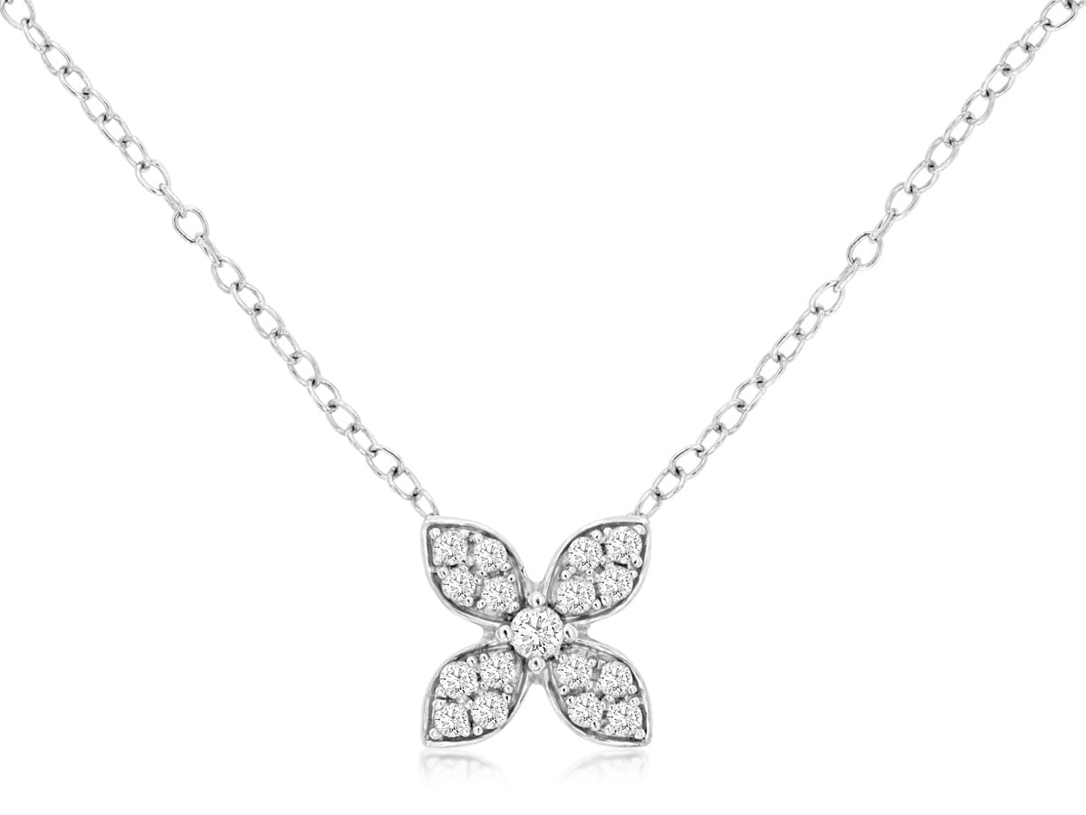 14kt White Gold Diamond Flower Neckalce .16ct