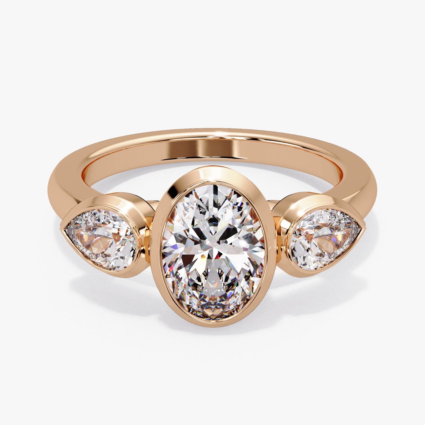 (14K YELLOW GOLD LAB GROWN OVAL CENTER 1.75CT F-VVS2 SIDES PEAR SHAPE EACH 0.34PTS