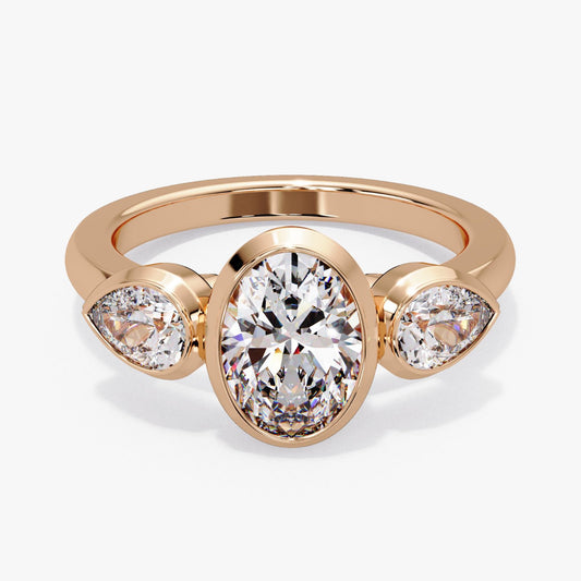 (14K YELLOW GOLD LAB GROWN OVAL CENTER 1.75CT F-VVS2 SIDES PEAR SHAPE EACH 0.34PTS