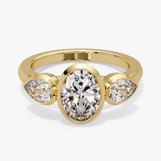 (14K YELLOW GOLD LAB GROWN OVAL CENTER 1.75CT F-VVS2 SIDES PEAR SHAPE EACH 0.34PTS