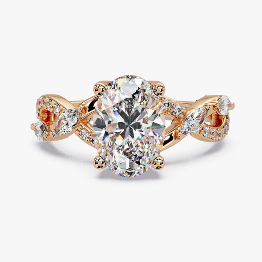 14k Rose Gold Lab Created Diamond Engagement center Stone Brilliant Oval  1.56 ctw F VSI