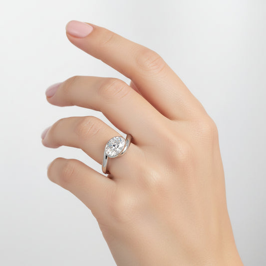 14k White Gold 2 ctw F VVS2 Lab Created Oval Engagement Ring with Bezel Setting