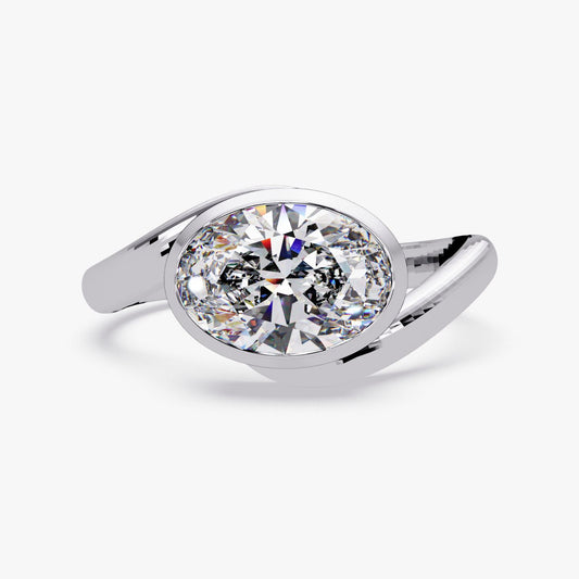 14k White Gold 2 ctw F VVS2 Lab Created Oval Engagement Ring with Bezel Setting